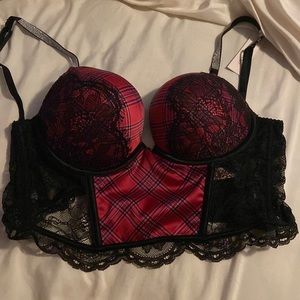 Victoria secret red corset black laced bra